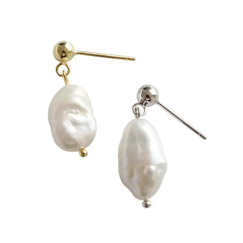 Lovcia Elegant Oval Natural Pearls 925 Sterling Silver Dangling Earrings-Earrings-Rhodium-Rhodium