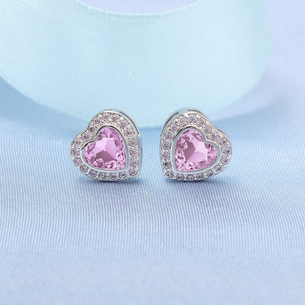 Lovcia Elegant Peach Heart Shining Crystals Earrings for Women-Earrings-White Gold Color-White Gold Color