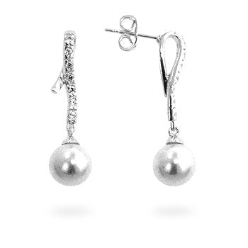 Lovcia Elegant Pearl & Cubic Zirconia Drop Earrings-Earrings-