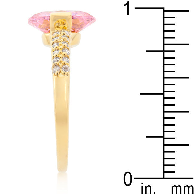 Lovcia Elegant Pink Oval Cubic Zirconia Engagement Ring in 18k Yellow Gold Plating-Rings-5-5