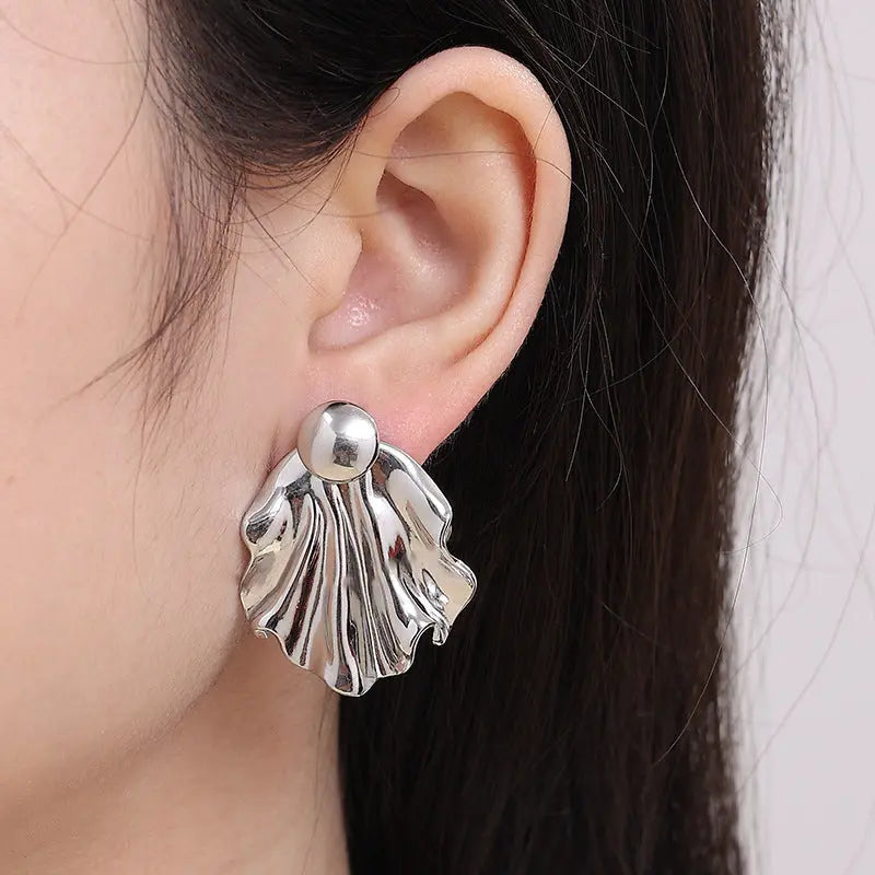 Lovcia Elegant Pleated Gold and Silver Stainless Steel Stud Earrings for Women-Earrings-Silver-Silver