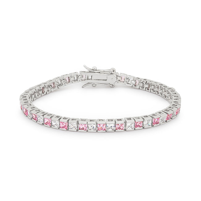 Lovcia Elegant Princess Cut Cubic Zirconia Rhodium Bracelet-Bracelets-