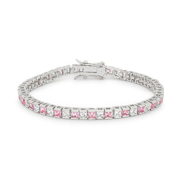 Lovcia Elegant Princess Cut Cubic Zirconia Rhodium Bracelet-Bracelets-