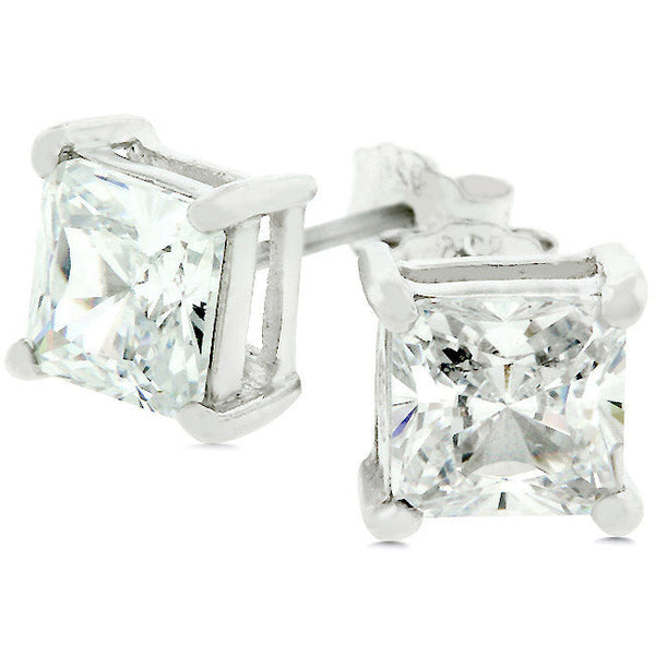 Lovcia Elegant Princess Cut Cubic Zirconia Stud Earrings-Earrings-