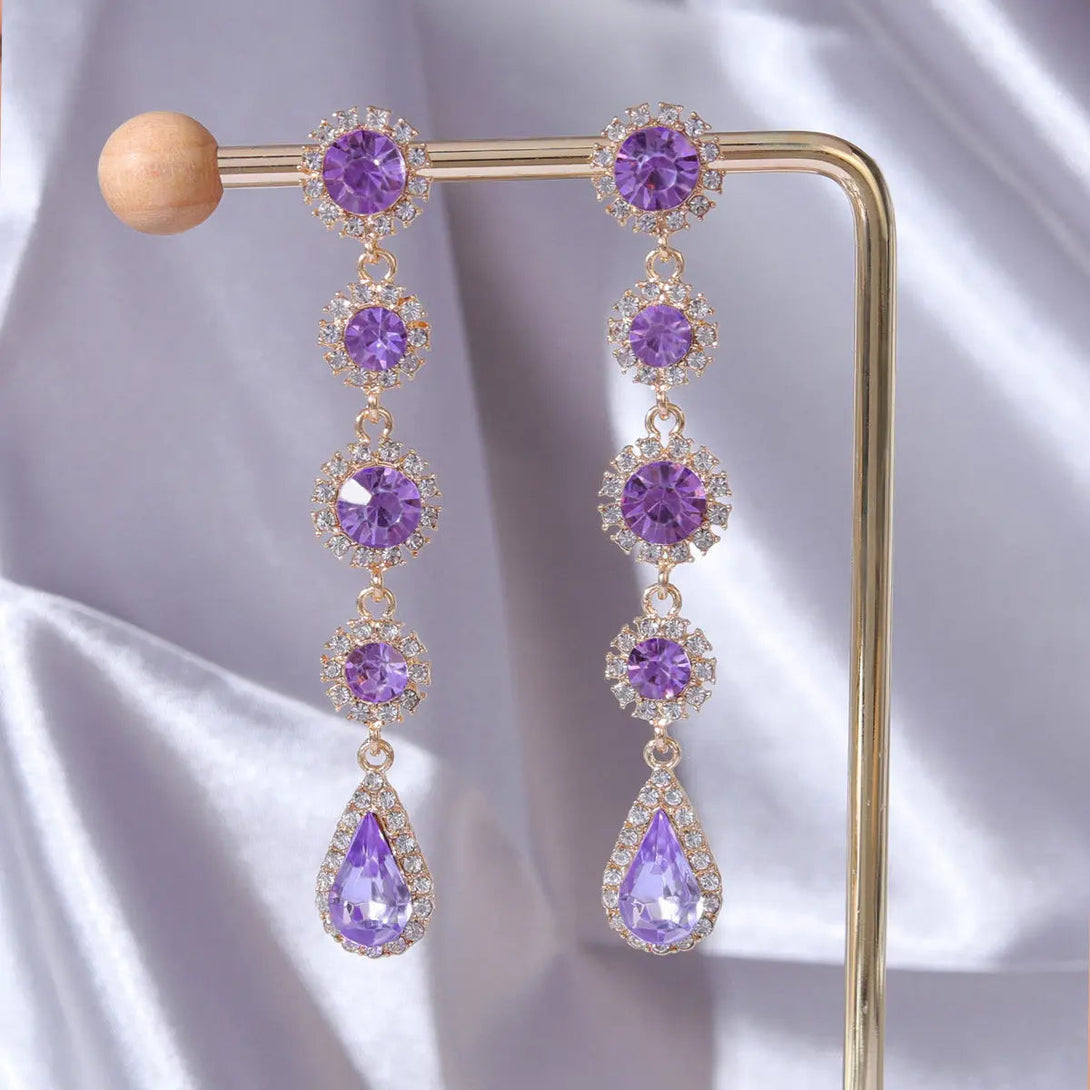Lovcia Elegant Retro Geometric Water Drop Earrings in Purple-Earrings-Purple-Purple