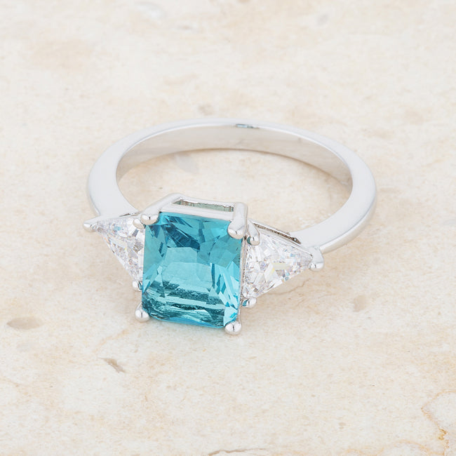 Lovcia Elegant Rhodium Blue Topaz and CZ Engagement Ring-Rings-5-5