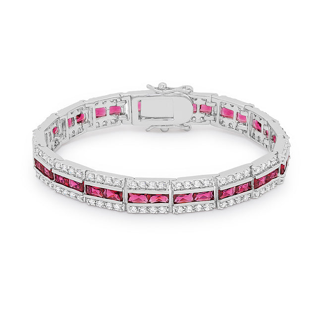 Lovcia Elegant Rhodium-Finished Red Cubic Zirconia Bracelet-Bracelets-