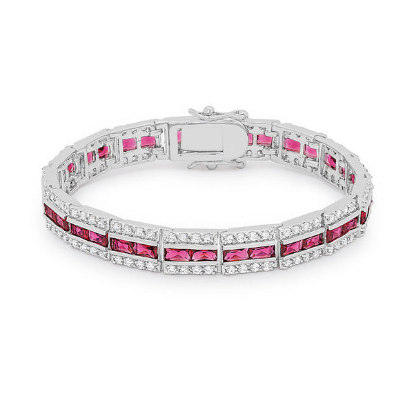 Lovcia Elegant Rhodium-Finished Red Cubic Zirconia Bracelet-Bracelets-
