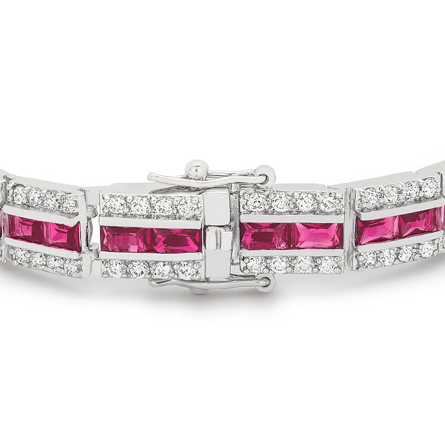 Lovcia Elegant Rhodium-Finished Red Cubic Zirconia Bracelet-Bracelets-