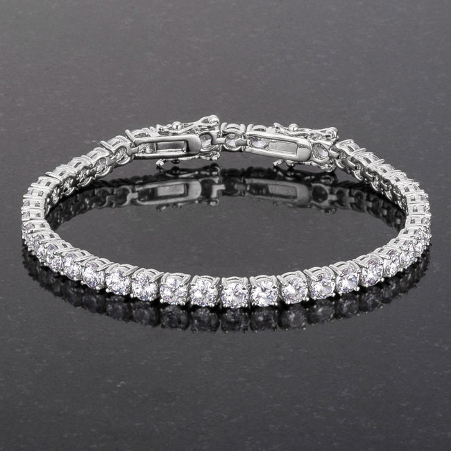 Lovcia Elegant Rhodium-Finished Round Cut Zirconia Bracelet-Bracelets-