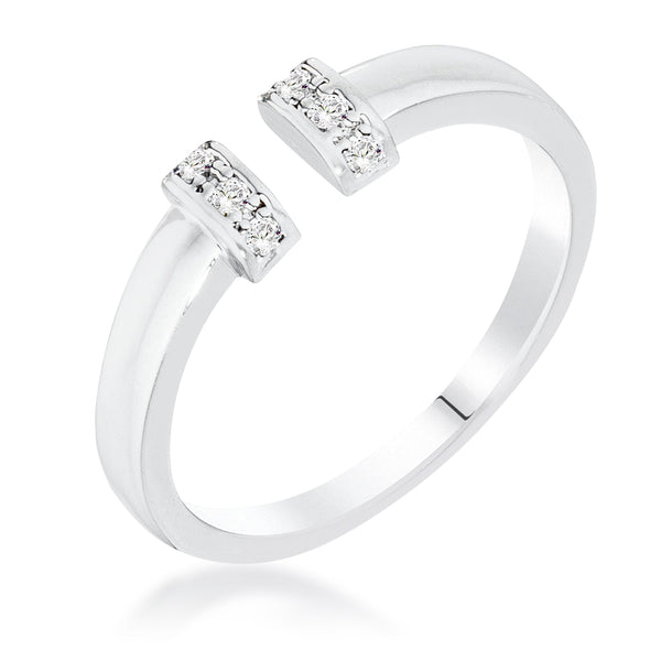 Lovcia Elegant Rhodium Open Cuff Ring with Petite CZ Stone-Rings-5-5