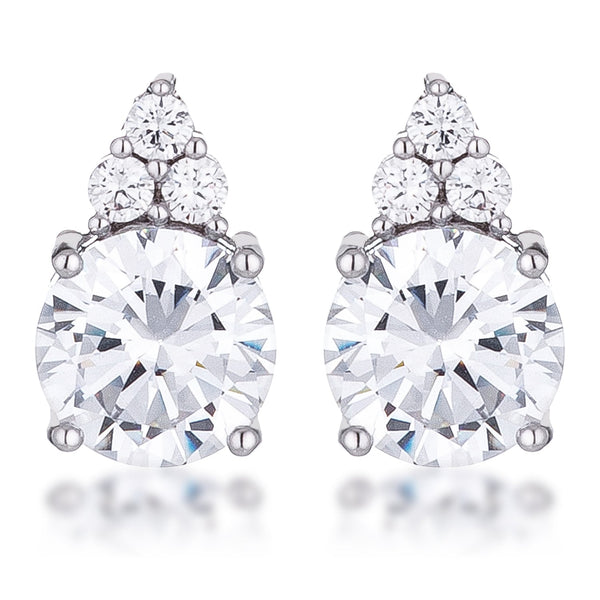 Lovcia Elegant Rhodium-Plated 9mm Clear CZ Stud Earrings-Earrings-