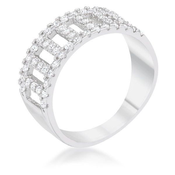 Lovcia Elegant Rhodium-Plated Band Ring with CZ Accents-Rings-5-5