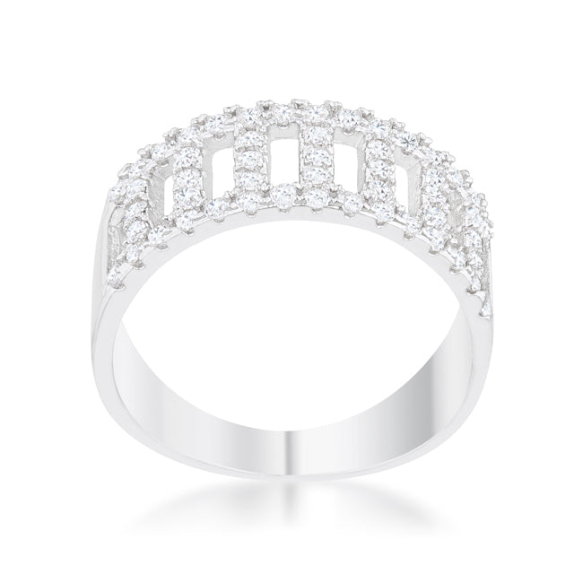 Lovcia Elegant Rhodium-Plated Band Ring with CZ Accents-Rings-5-5