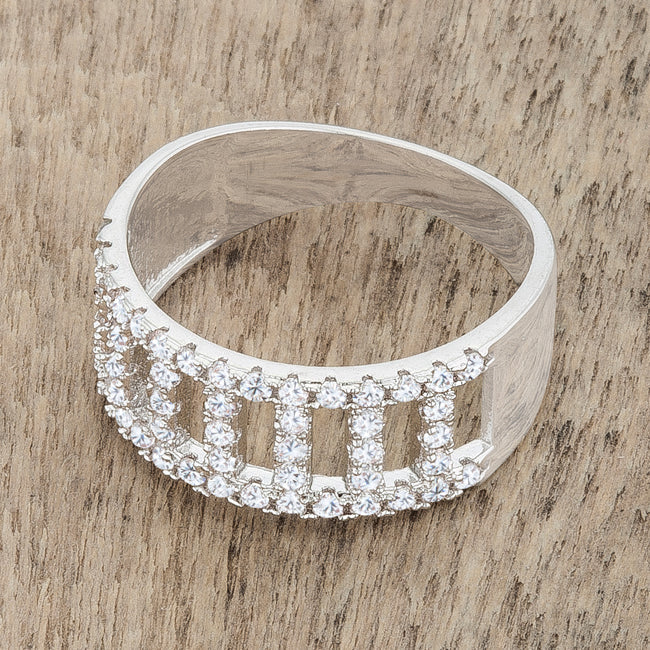 Lovcia Elegant Rhodium-Plated Band Ring with CZ Accents-Rings-5-5
