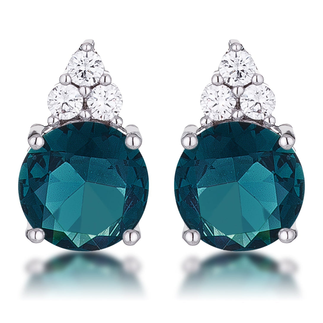 Lovcia Elegant Rhodium Plated Blue Green CZ Stud Earrings with Trio Accents-Earrings-