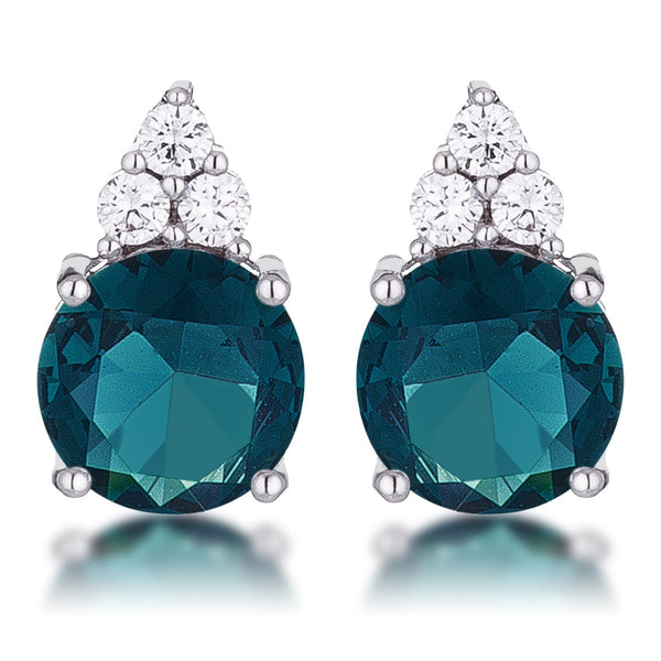 Lovcia Elegant Rhodium Plated Blue Green CZ Stud Earrings with Trio Accents-Earrings-