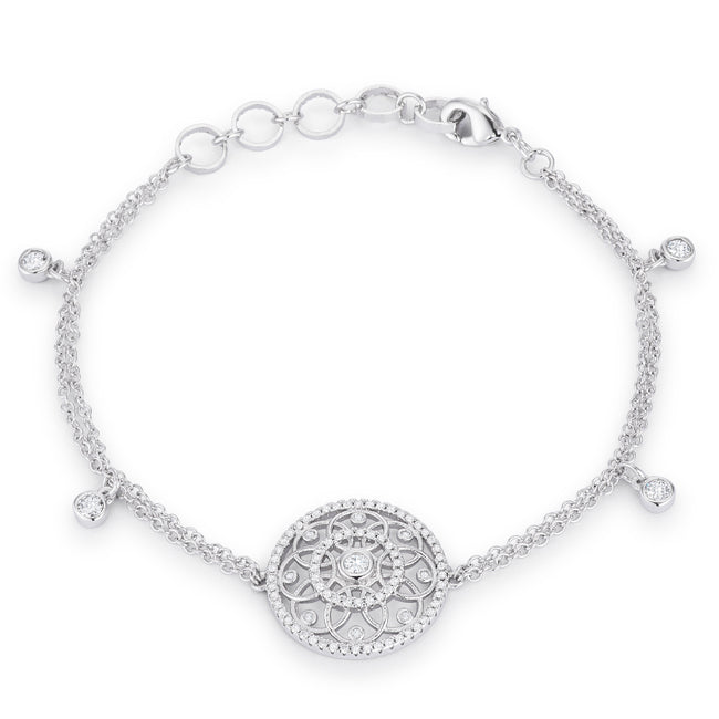 Lovcia Elegant Rhodium-Plated Bracelet with Interlocking Cubic Zirconia Circles-Bracelets-