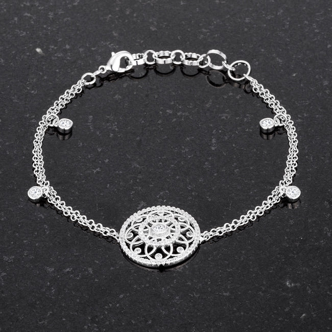 Lovcia Elegant Rhodium-Plated Bracelet with Interlocking Cubic Zirconia Circles-Bracelets-