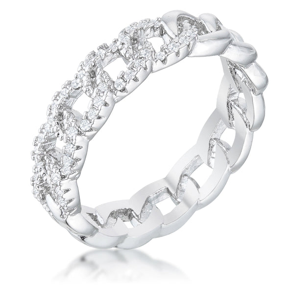Lovcia Elegant Rhodium-Plated Chain Ring with Sparkling CZ Stones-Rings-5-5