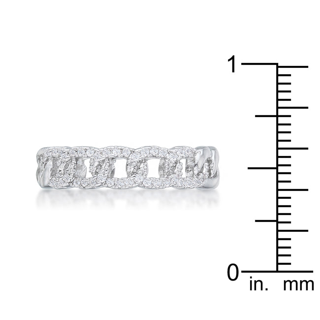 Lovcia Elegant Rhodium-Plated Chain Ring with Sparkling CZ Stones-Rings-5-5