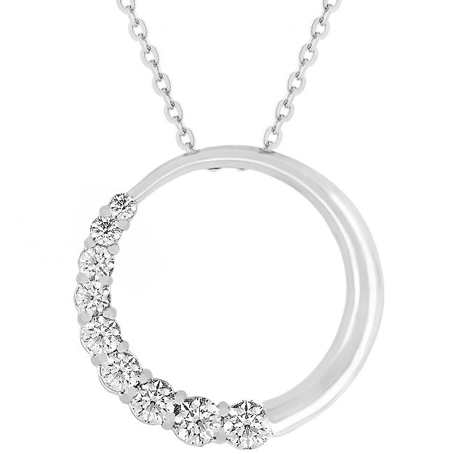 Lovcia Elegant Rhodium-Plated Circle Pendant with Graduated CZ Stones-Pendants-