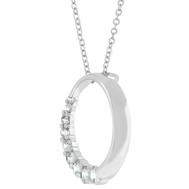 Lovcia Elegant Rhodium-Plated Circle Pendant with Graduated CZ Stones-Pendants-