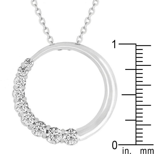 Lovcia Elegant Rhodium-Plated Circle Pendant with Graduated CZ Stones-Pendants-