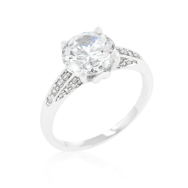 Lovcia Elegant Rhodium-Plated Engagement Ring with Sparkling Center Stone-Rings-5-5