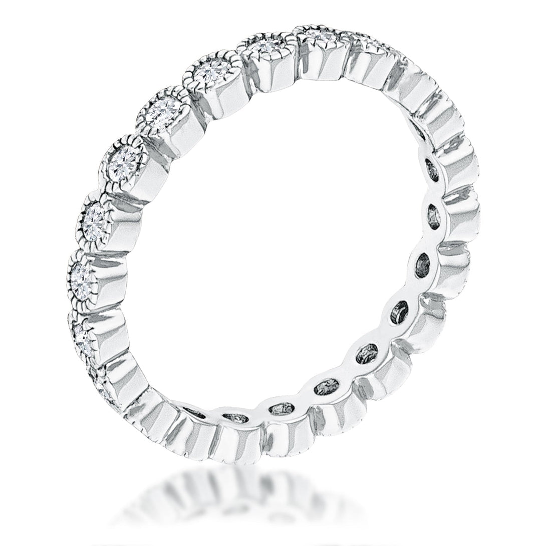 Lovcia Elegant Rhodium Plated Eternity Band with Dotted Bezel and Clear CZ Stones-Rings-5-5