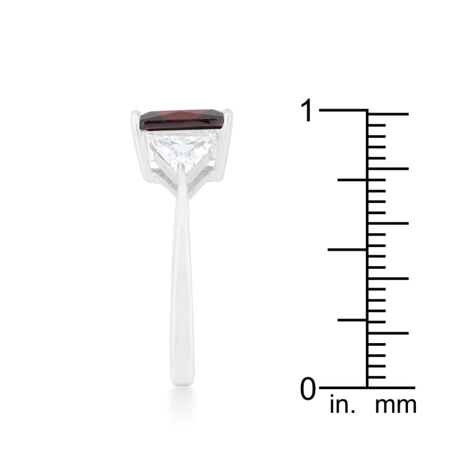 Lovcia Elegant Rhodium-Plated Garnet and Trillion Cut CZ Engagement Ring-Rings-5-5