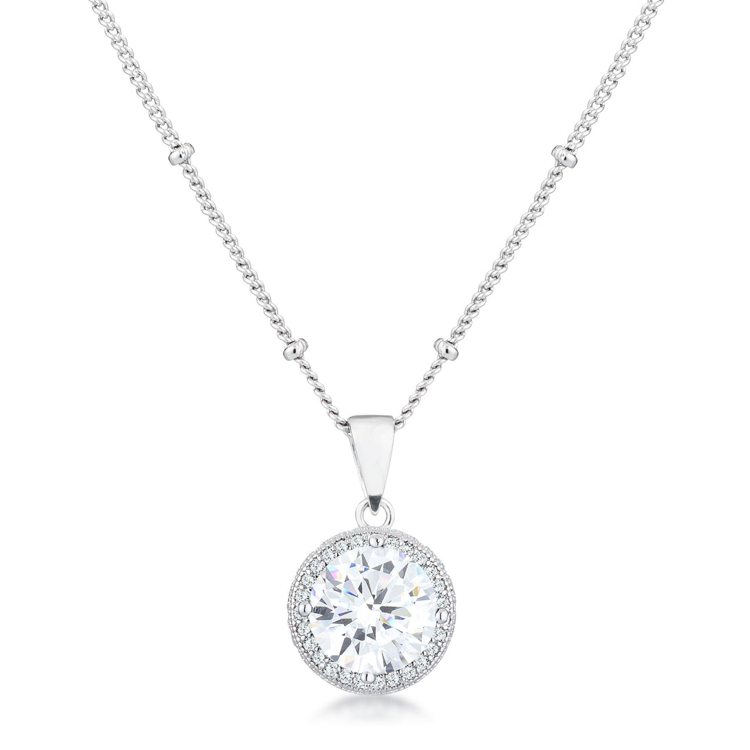 Lovcia Elegant Rhodium-Plated Halo Pendant with Clear CZ Stones-Pendants-