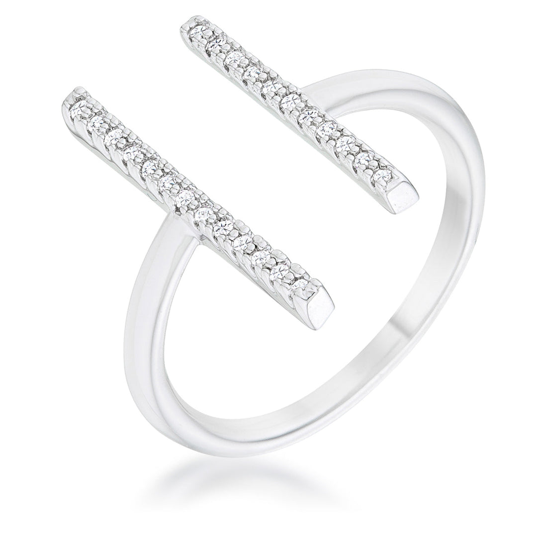 Lovcia Elegant Rhodium-Plated Parallel Cuff Ring with 12 CZ Stones-Rings-5-5