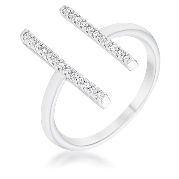 Lovcia Elegant Rhodium-Plated Parallel Cuff Ring with 12 CZ Stones-Rings-5-5
