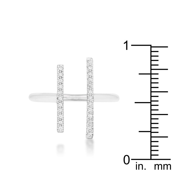 Lovcia Elegant Rhodium-Plated Parallel Cuff Ring with 12 CZ Stones-Rings-5-5