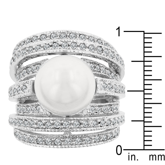 Lovcia Elegant Rhodium-Plated Pearl Ring-Rings-5-5