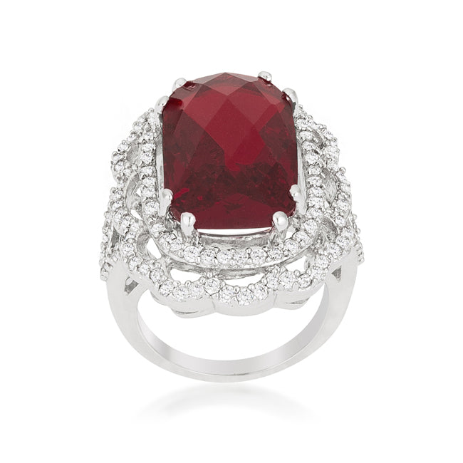 Lovcia Elegant Rhodium-Plated Red Crest Cocktail Ring-Rings-5-5