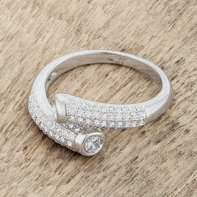 Lovcia Elegant Rhodium-Plated Wrap Ring with 0.62ct CZ Stones-Rings-5-5