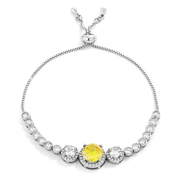 Lovcia Elegant Rhodium-Plated Yellow CZ Slider Tennis Bracelet-Bracelets-