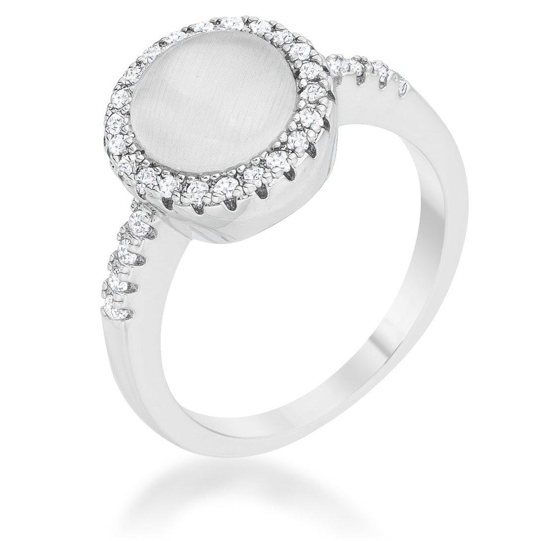 Lovcia Elegant Rhodium Ring with 0.3ct CZ White Cats Eye Stone-Rings-5-5