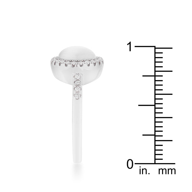 Lovcia Elegant Rhodium Ring with 0.3ct CZ White Cats Eye Stone-Rings-5-5