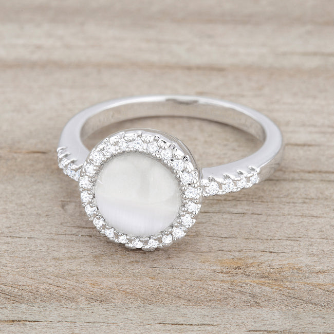 Lovcia Elegant Rhodium Ring with 0.3ct CZ White Cats Eye Stone-Rings-5-5
