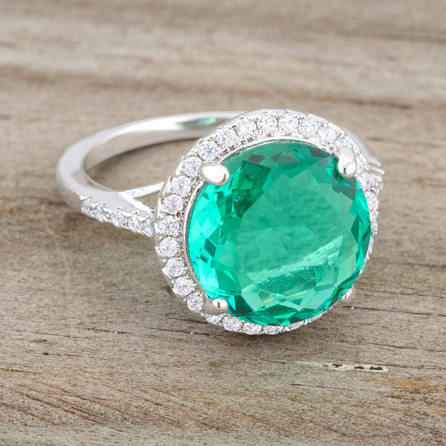 Lovcia Elegant Rhodium Ring with 7.3ct Blue Green CZ and Pave Set Stones-Rings-5-5