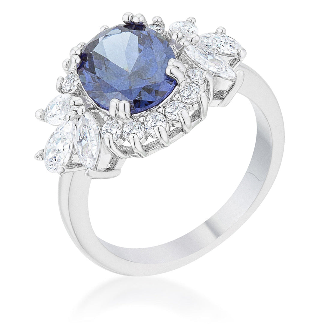 Lovcia Elegant Rhodium Tanzanite CZ Cocktail Ring - 4.2ct-Rings-5-5