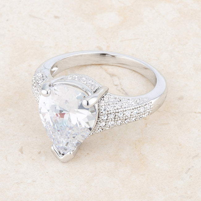 Lovcia Elegant Rhyne 5.8ct Pear Cut CZ Rhodium Cocktail Ring-Rings-5-5