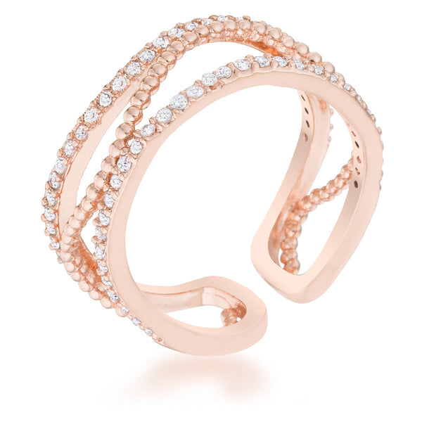 Lovcia Elegant Rose Gold Abstract Cuff Ring with CZ Stones-Rings-5-5