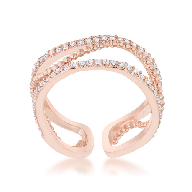 Lovcia Elegant Rose Gold Abstract Cuff Ring with CZ Stones-Rings-5-5