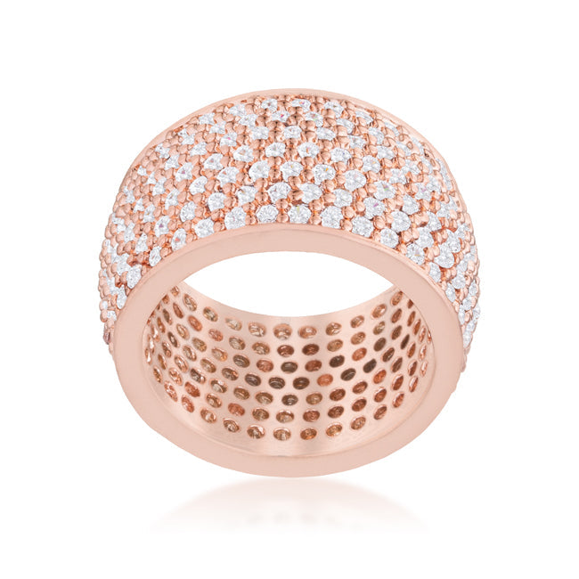 Lovcia Elegant Rose Gold Band with Wide Pave Round Cubic Zirconia Stones-Rings-5-5