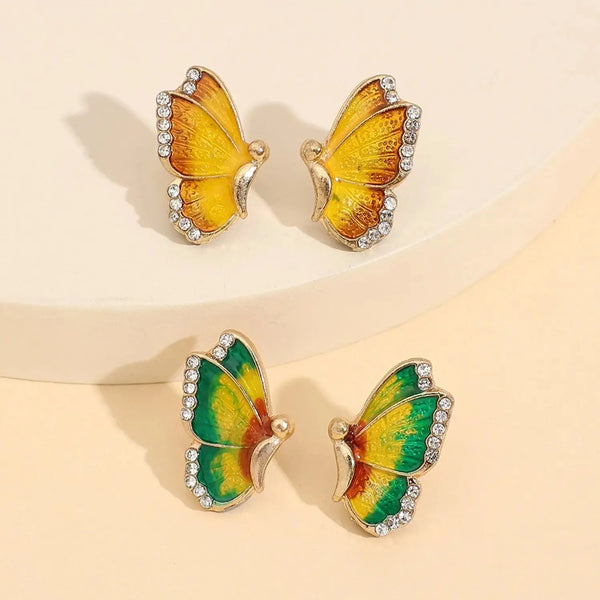 Lovcia Elegant Rose Gold Butterfly Rhinestone Stud Earrings - 2 Pairs for Women-Earrings-Multicolor-One Size-Multicolor