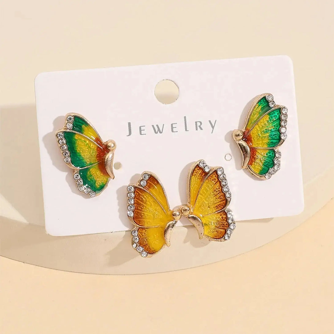Lovcia Elegant Rose Gold Butterfly Rhinestone Stud Earrings - 2 Pairs for Women-Earrings-Multicolor-One Size-Multicolor